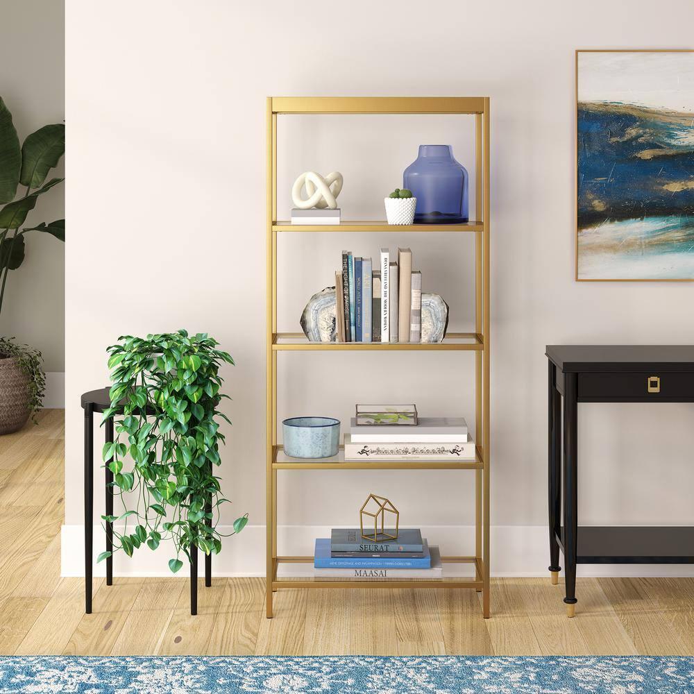 Evelyn&Zoe Alexis 30" Wide Rectangular Bookcase, Brass
