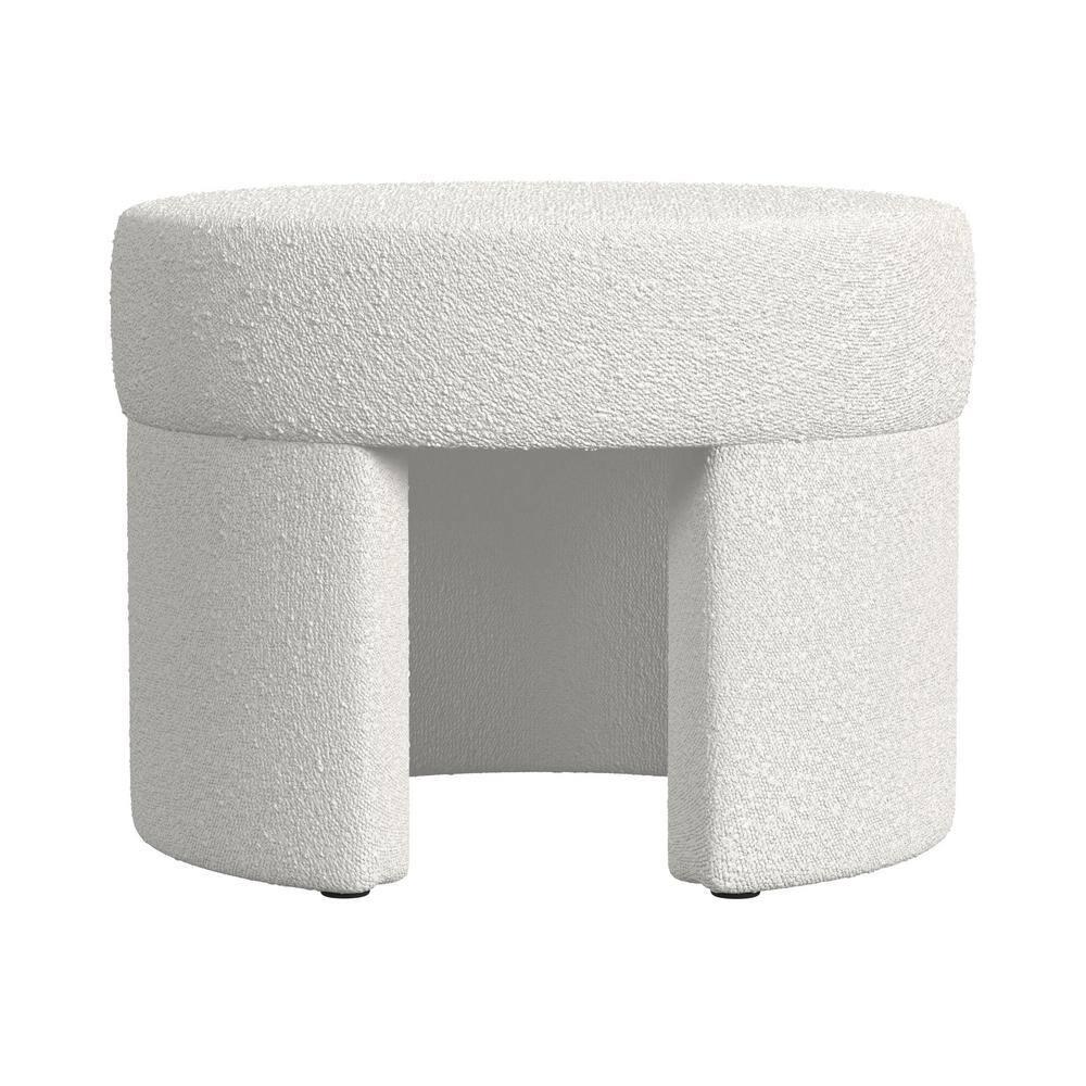 Sophia Ottoman Cream Boucle - HomePop: Modern Round Upholstered Footstool, No Assembly Required