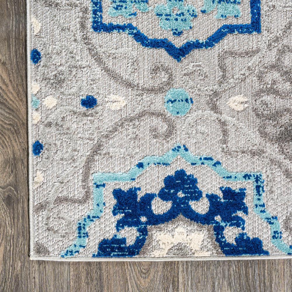5'x8' Mediterranean Medallion Indoor/Outdoor Area Rug, Blue/Gray - JONATHAN Y