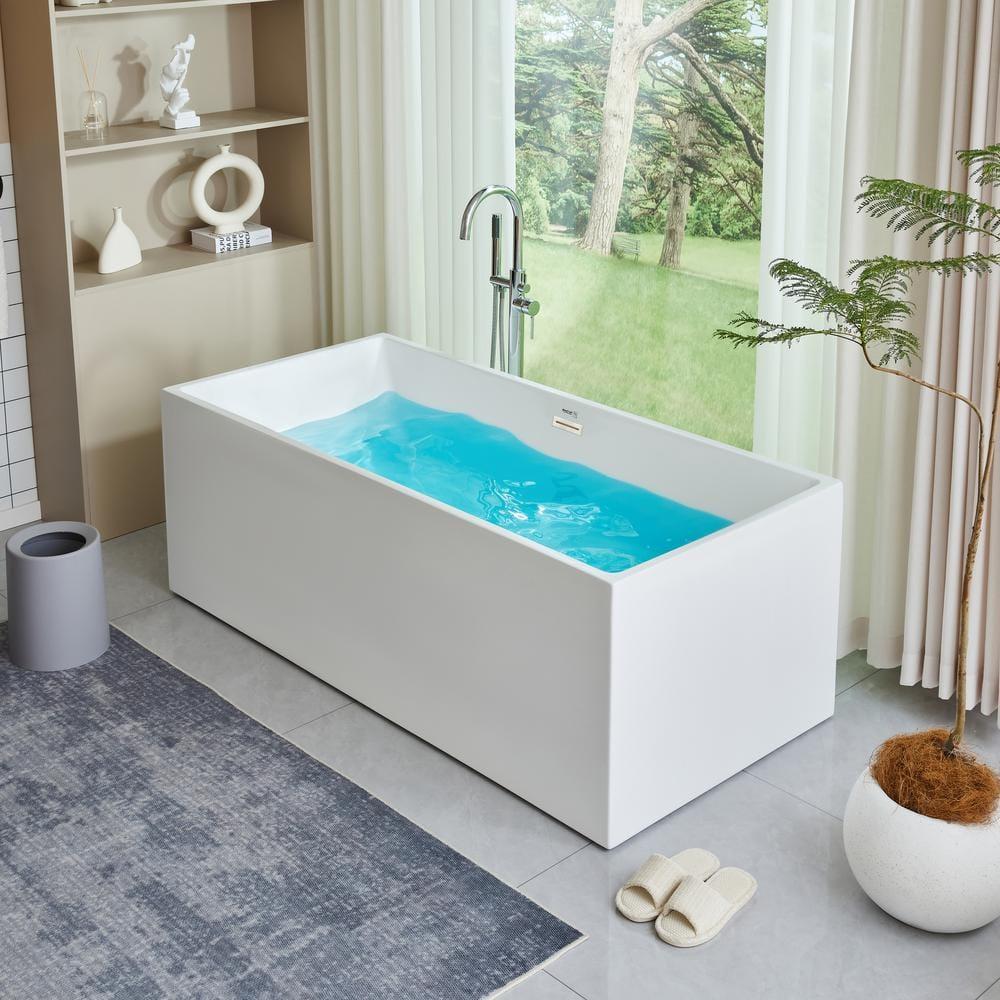 Vanity Art 67" Acrylic Freestanding Soaking Bathtub with Overflow and Pop-up Drain