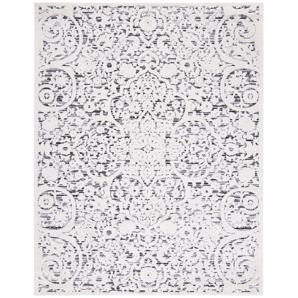 SAFAVIEH Cabana Ruadhan Ivory/Grey 2'2"X9' Runner Indoor/Outdoor Area Rug Ivory/Grey, 9' x 12'