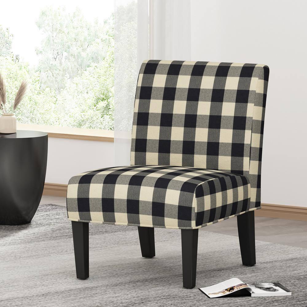 Kassi Traditional Black Checkerboard Fabric Accent Chair