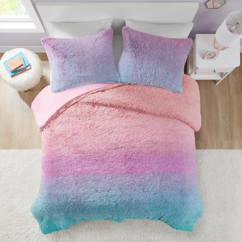 Intelligent Design Pastel Ombre Shaggy Faux Fur Comforter Set