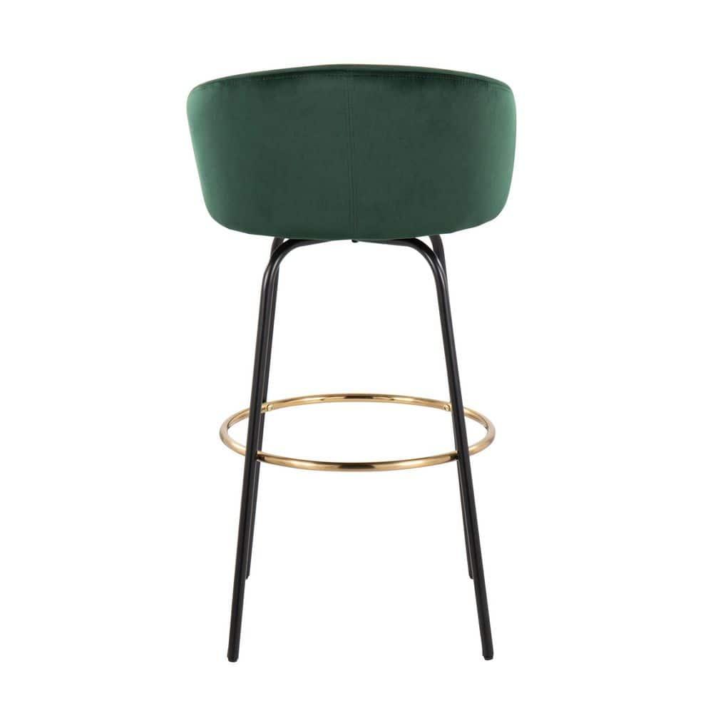 Set of 2 Claire Barstools Black/Emerald Green - LumiSource: Velvet Upholstery, Swivel, Metal Frame, Fixed Height