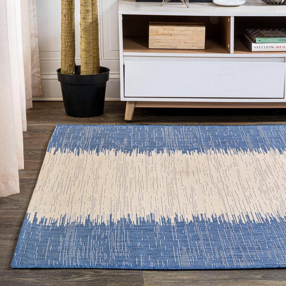 8'x10' Tavira Modern Strie' Indoor/Outdoor Area Rug, Blue/Beige - JONATHAN Y