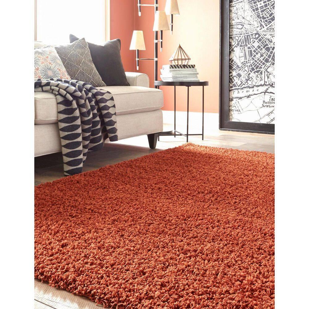 Unique Loom 8' 0 x 11' 0 Rectangle Solid Shag Terracotta Area Rug