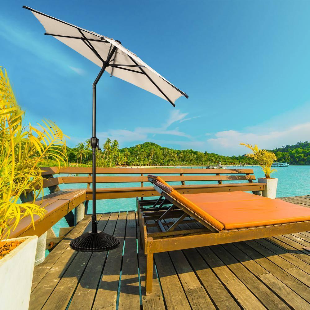 Abba Patio 7.5ft Outdoor Patio Umbrella w/ Push Button Tilt and Crank, 6 Ribs-Beige