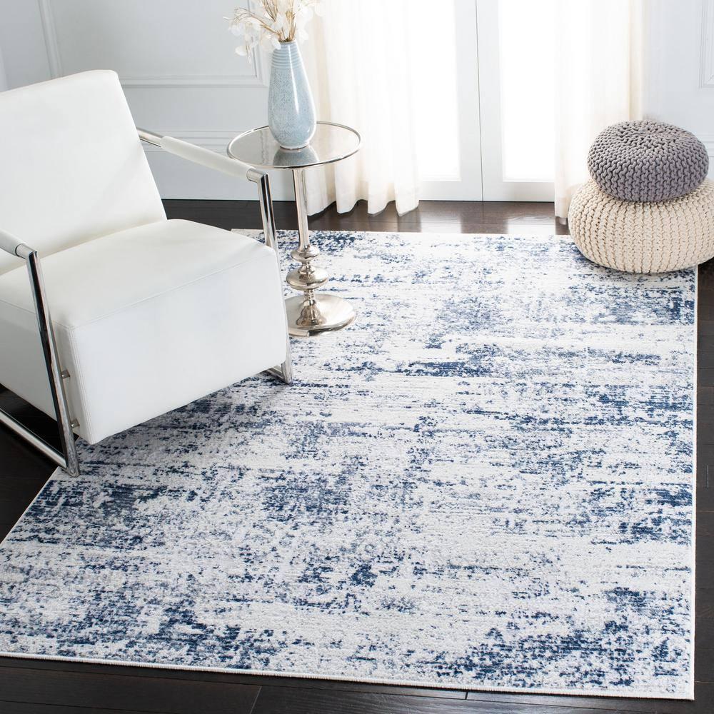 Amelia ALA700 Power Loomed Area Rug - Ivory/Navy - 6'7"x6'7" - Safavieh.