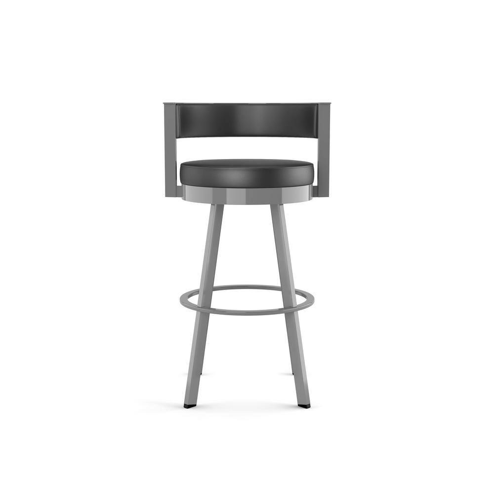 Amisco Browser Upholstered Barstool Charcoal Black/Gray: Faux Leather, Steel Frame, Fixed Height