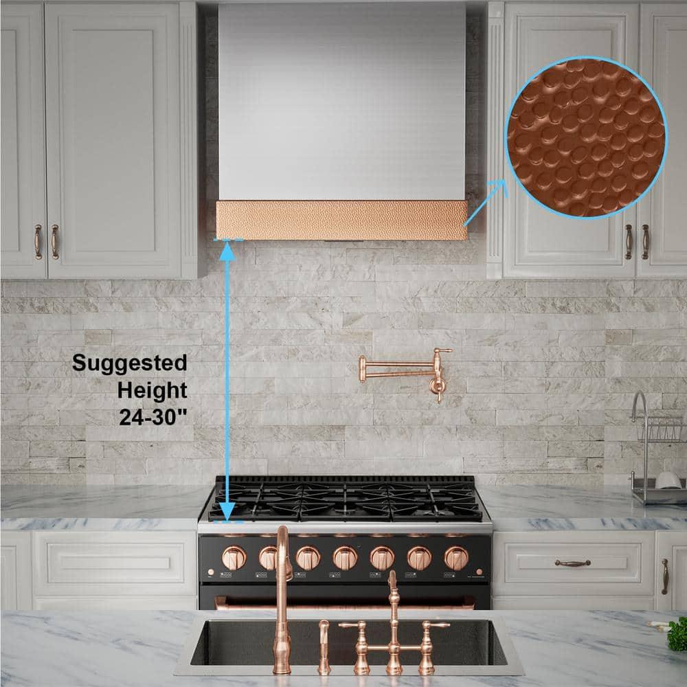 Akicon 600 CFM Wall Mounted Range Hood, Stainless Steel Range Hood 30 inch, Energy Saving, Kitchen Hood for Cooking, Powerful Vent Motor, Brushed Stainless with Copper