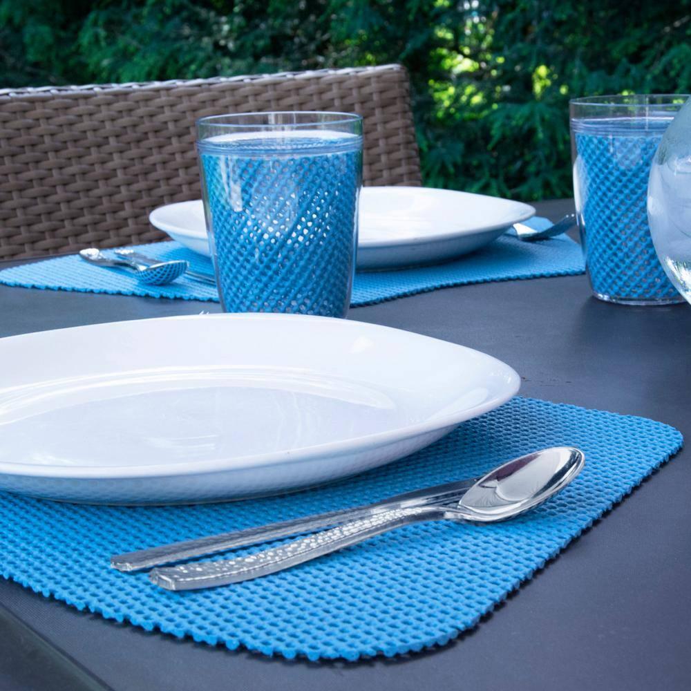 Kraftware Fishnet Wedge Placemats to Add Color to Any Round Outdoor Table (Set of 6) Niagara Blue