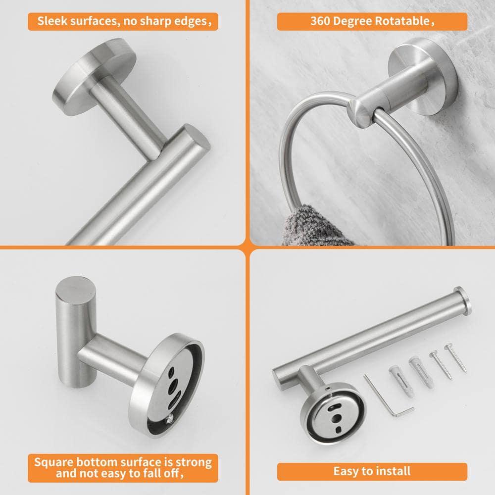 5-Piece Bathroom Hardware Set Matte Black Accessories Include 24-Inch Towel Bar, Towel Ring, Toilet Paper Holder and Robe Hooks Stainless Steel Wall Mounted Towel Hanger