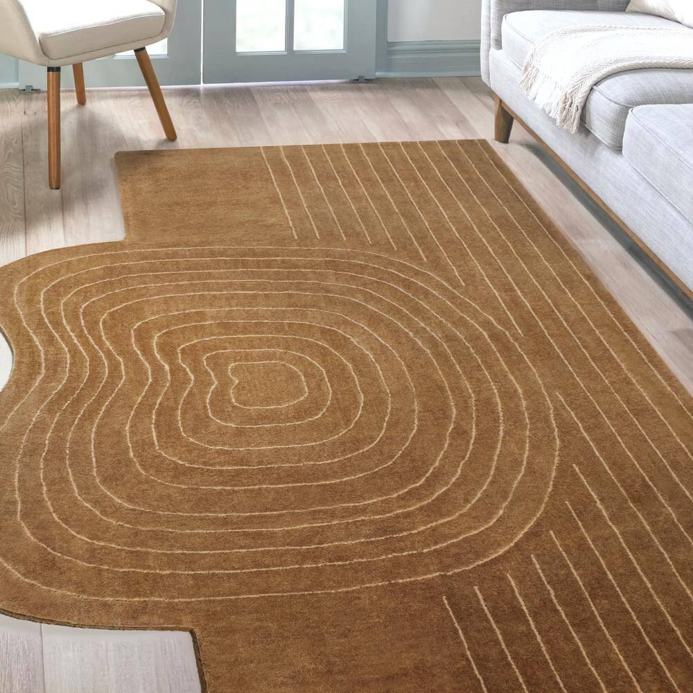 JONATHAN Y Retro Bohemian Abstract Striped Handwoven Wool Light Brown/Beige 6 ft. x 9 ft. Area Rug