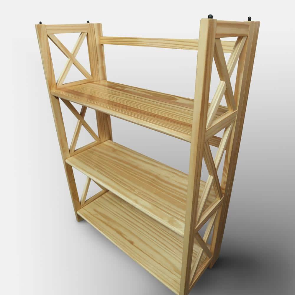 Natural Wood Montego 3-Shelf Stackable Bookcase with Doors