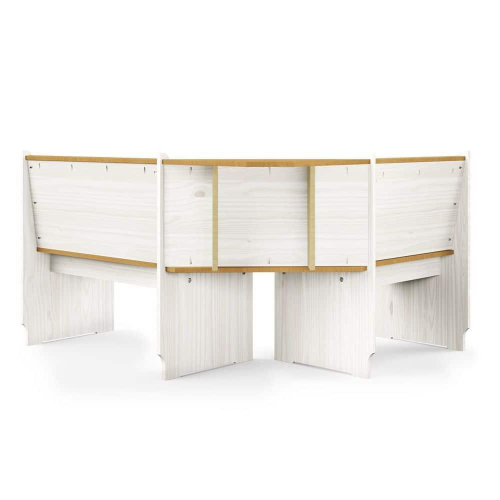 Breakfast Nook Corner Dining Table Kitchen Bench Chair Set, Space-Saving 3-5 People Seat Reversible L-Shape for Family Home White Wood