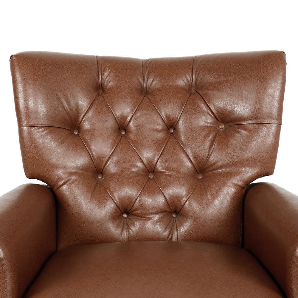 Noble House Torrens Standard Faux Leather Tufted Recliner, Cognac Brown