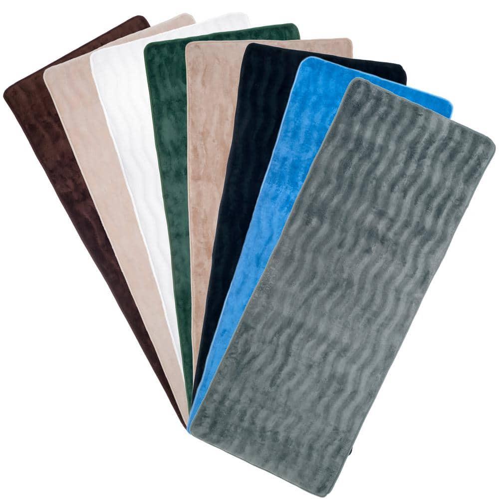 Microfiber Memory Foam Bathmat ? Oversized Padded Nonslip Accent Rug for Bathroom, Kitchen, Laundry Room, Wave Pattern by Lavish Home (Blue)