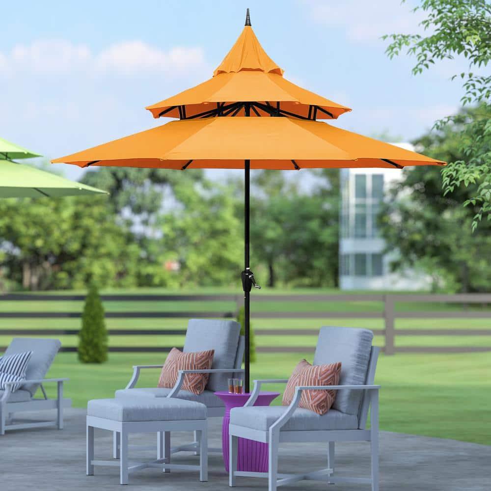 Maypex Outdoor Patio Umbrella 9 Ft Pagoda with Crank, No Tilt, Orange