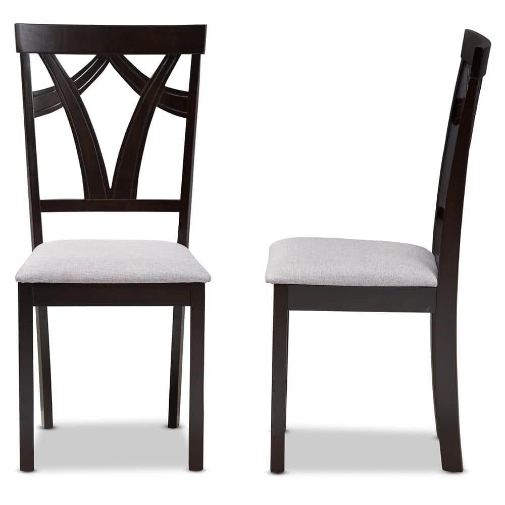 Set of 2 Sylvia Modern And Contemporary Fabric Upholstered And Finished Dining Chairs Gray/Dark Brown - Baxton Studio