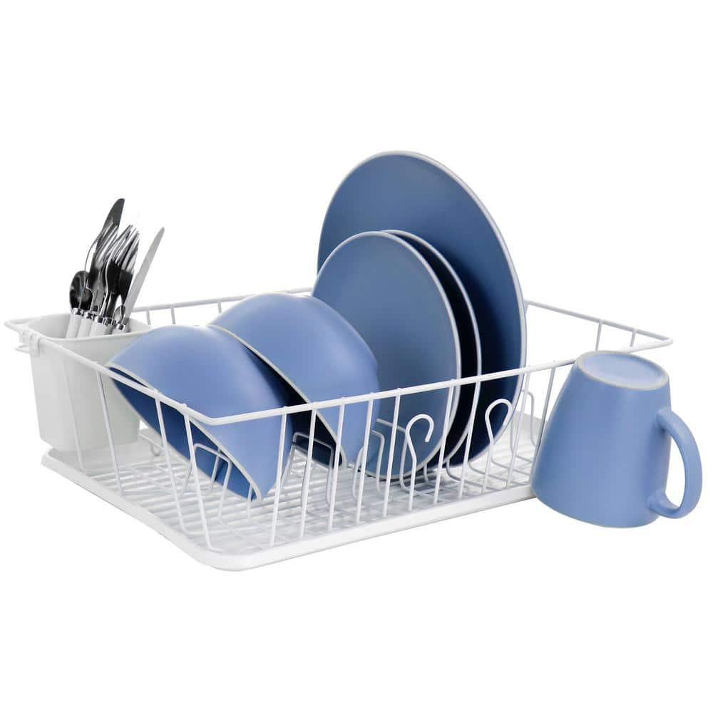 Mega Chef  White Iron Wire 17.5-inch Single-level Dish Rack with 14 Plate Positioners and a Detachable Utensil Holder
