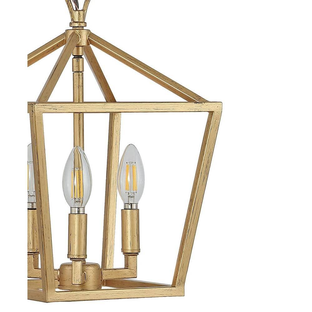 Ojai 10" 3-Light Iron Classic Modern Lantern LED Pendant, Brass Gold