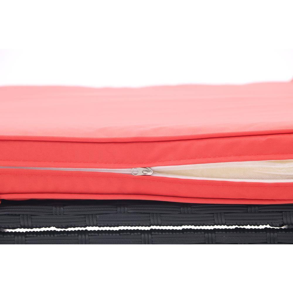 PAPROOS Outdoor Chaise Lounge Chair Set of 2, Rattan Patio Chaise Lounge Chair with Cushion and Arms, Modern 5-Positions Adjustable Outdoor Lounger Recliner for Poolside, Garden, Backyard, Red