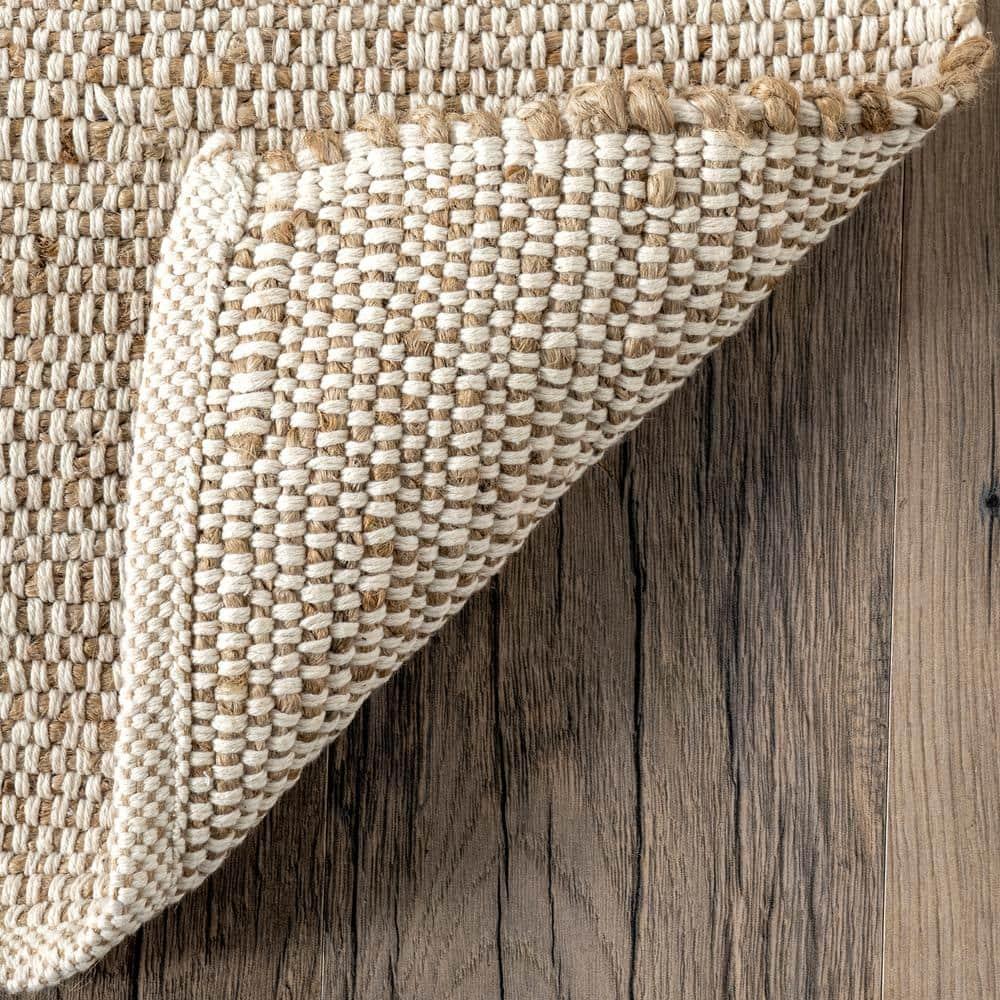 Nuloom 2x3 Elfriede Jute & Cotton Hand Woven Indoor Area Rug, Natural, Solid Rustic Farmhouse Style Natural Fiber Bedroom, Living Room,
