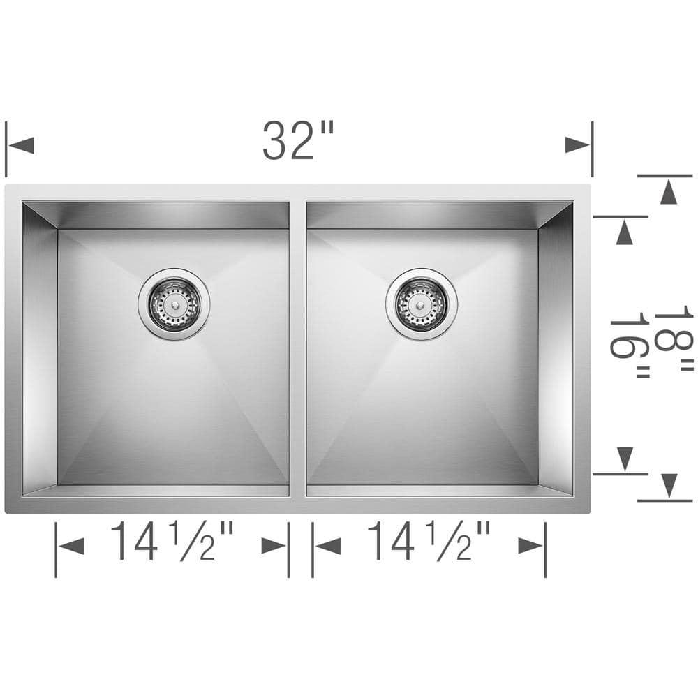 Blanco 516211 Precision 32" L x 18'' W Double Bowl Stainless Steel Undermount Kitchen Sink