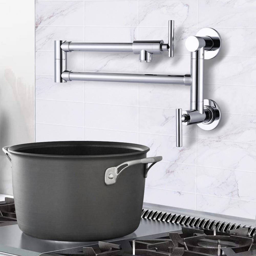 ARCORA Single Hole Two Attachment Brass Wall Mounted Pot Filler Kitchen Faucet with Double-Handle