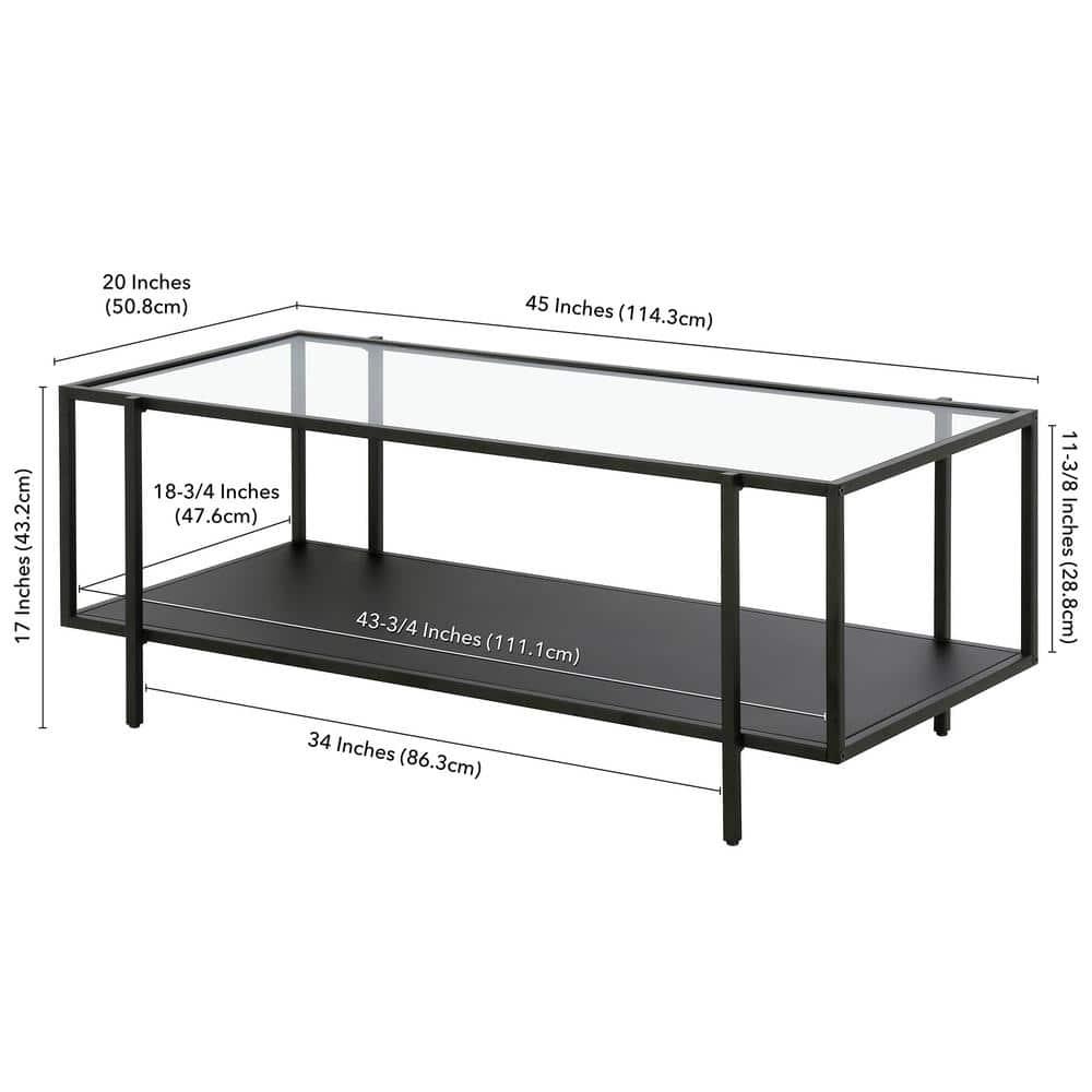 Evelyn&Zoe Vireo 45" Wide Rectangular Coffee Table with Metal Shelf in Blackened Bronze