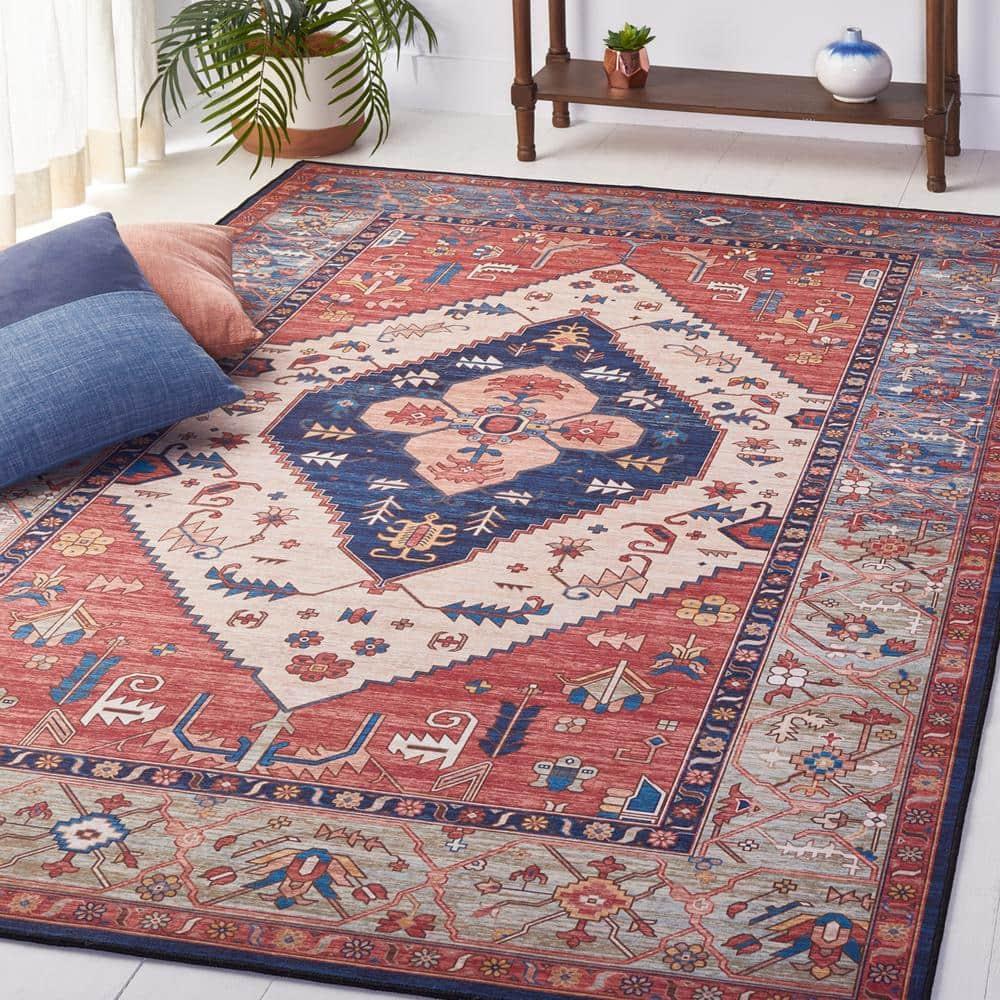 Tucson Vintage Persian TSN153 Power Loomed Machine Washable Skid-Resistant Indoor Area Rug - Rust/Blue - 5'x8' - Safavieh