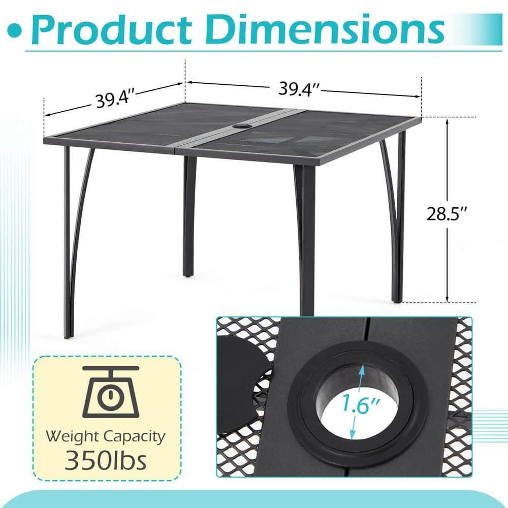 AECOJOY 39.4" Square Patio Dining Table for 4, Outdoor Dining Table with 1.6" Umbrella Hole, All-Weather Resistant Metal Tables for Patio Lawn Deck Backyard Garden Poolside (Dark Grey)