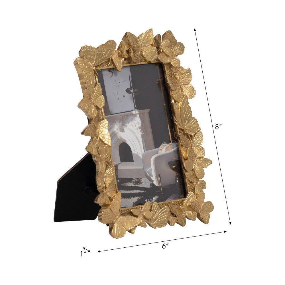 Sagebrook Home Vintage Inspired 4x6 Gold Polyresin and Glass Photo Frame with Butterflies Decor