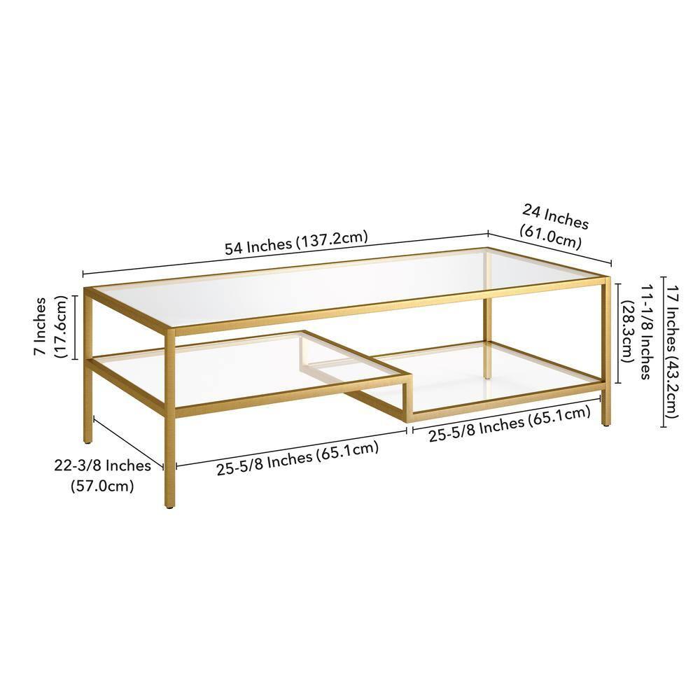 Evelyn&Zoe Lovett 54" Wide Rectangular Coffee Table in Brass