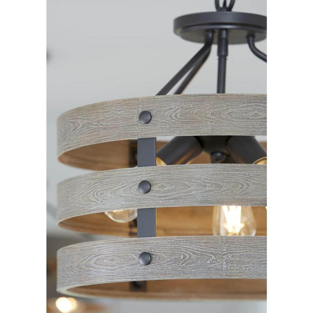 Progress Lighting Gulliver 3-Light Semi-Flush Convertible Ceiling Light, Graphite, Wood Grained Texture