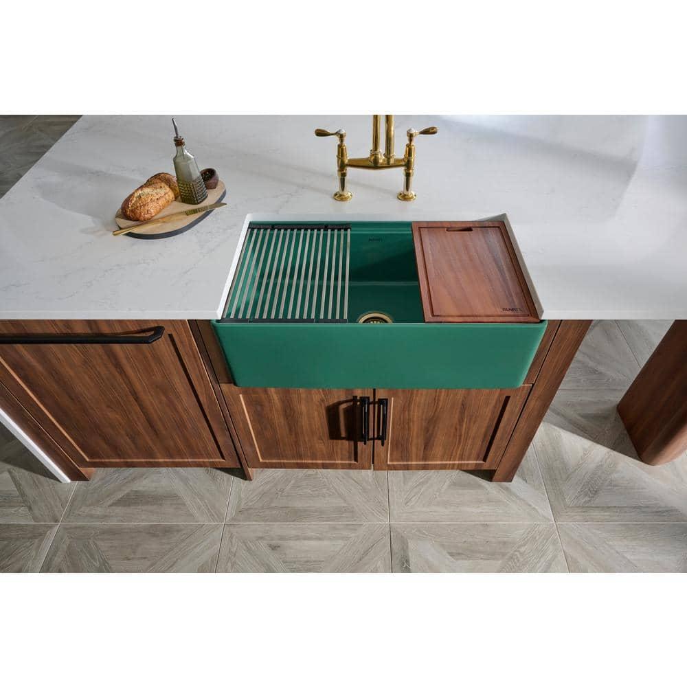 Ruvati 33 inch Fireclay Workstation Farmhouse Kitchen Sink Apron Front Single Bowl