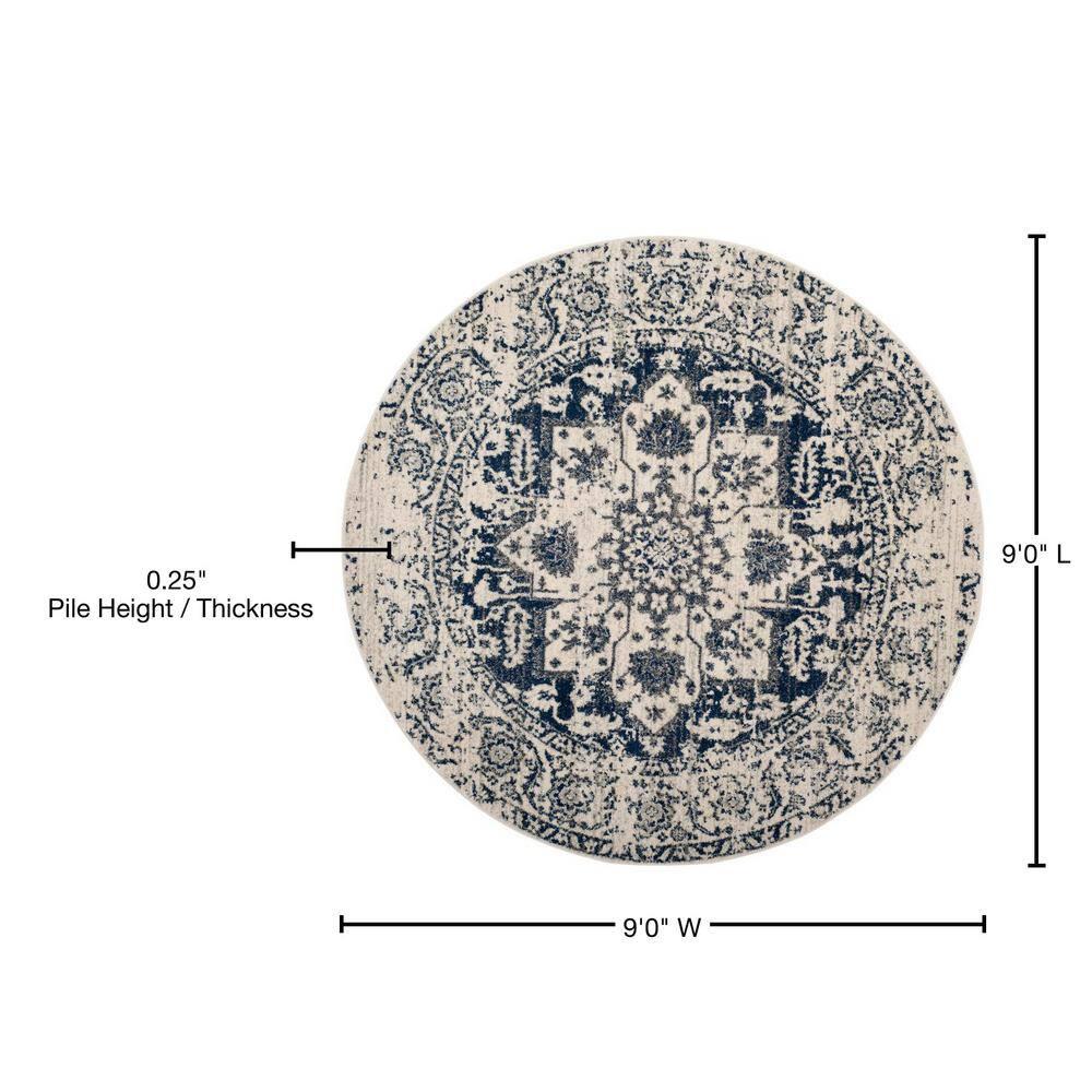 Madison MAD603 Power Loomed Indoor Area Rug - Cream/Navy - 9' Round - Safavieh
