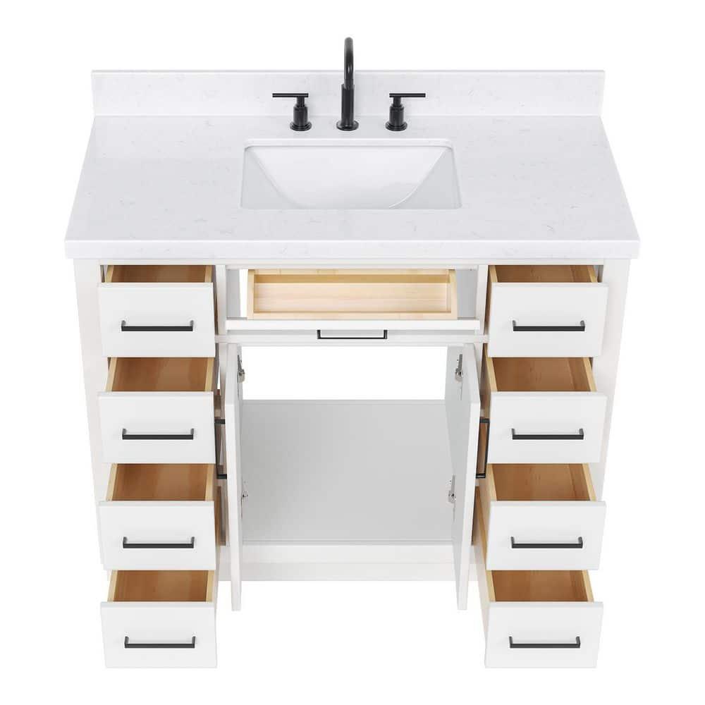 Wildon Home® Tidworth 42'' Solid Wood Single Bathroom Vanity with 1.5'' Carrara Quartz Top, Rectangular Sink
