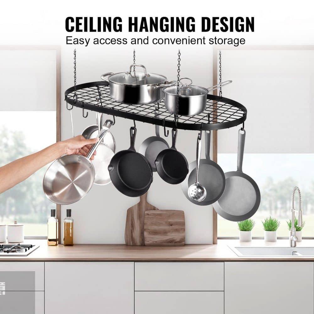 Prep & Savour Hanging Pot Rack, Hanging Pot Rack Ceiling Mount, Ceiling Pot Rack with 12 S Hooks
