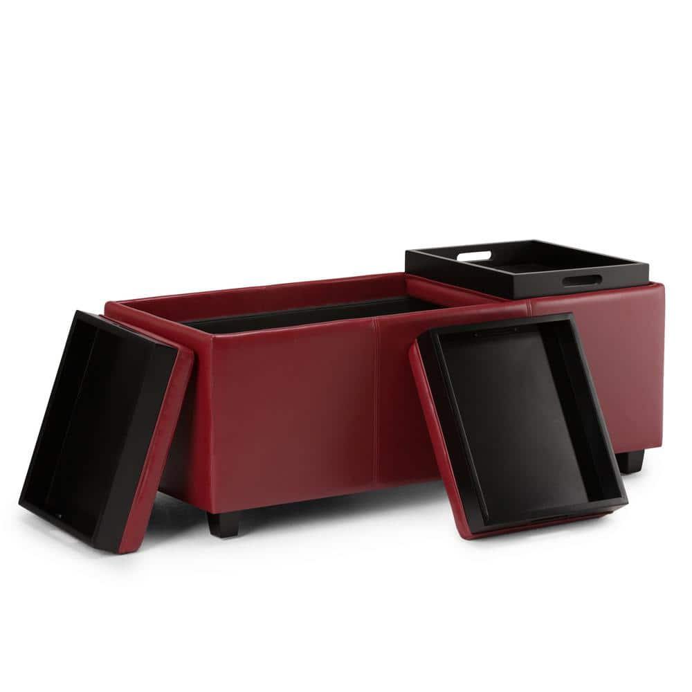 Simpli Home Avalon 42"W Upholstered Storage Ottoman with 3 Flip-Over Serving Trays