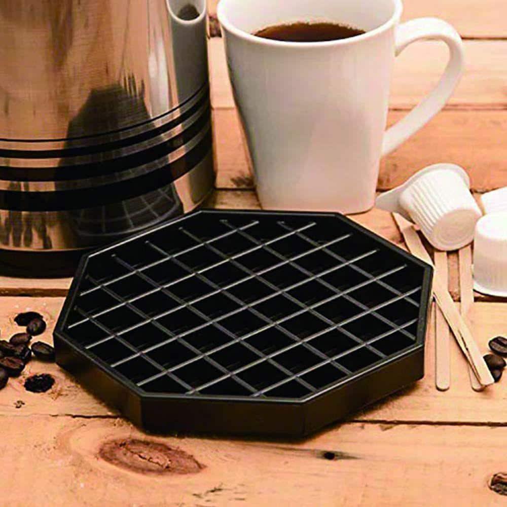 6 in. Black Plastic Octagonal Coffee Drip Tray with Honeycomb Grid (2-Pack)