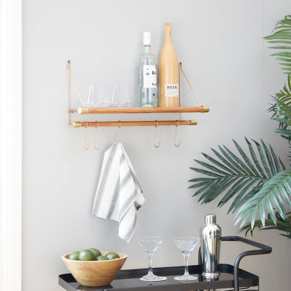 DecMode Gold Wood Contemporary Wall Hook