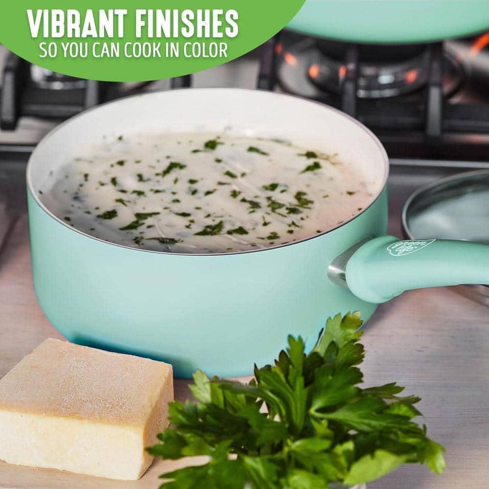 GreenLife GreenLife Soft Grip Healthy Ceramic Nonstick, 1QT And 2QT Saucepan Pot Set With Lids, Dishwasher Safe