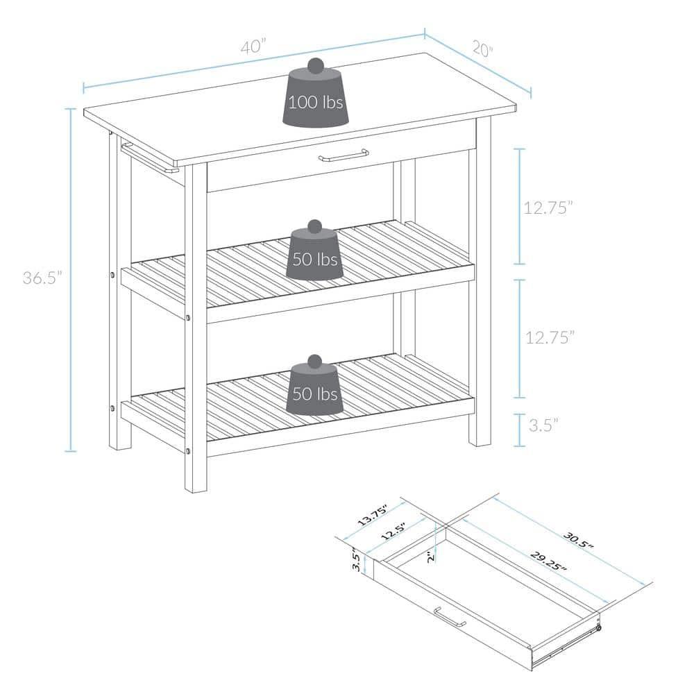 Casual Home Kitchen Island with Solid Wood