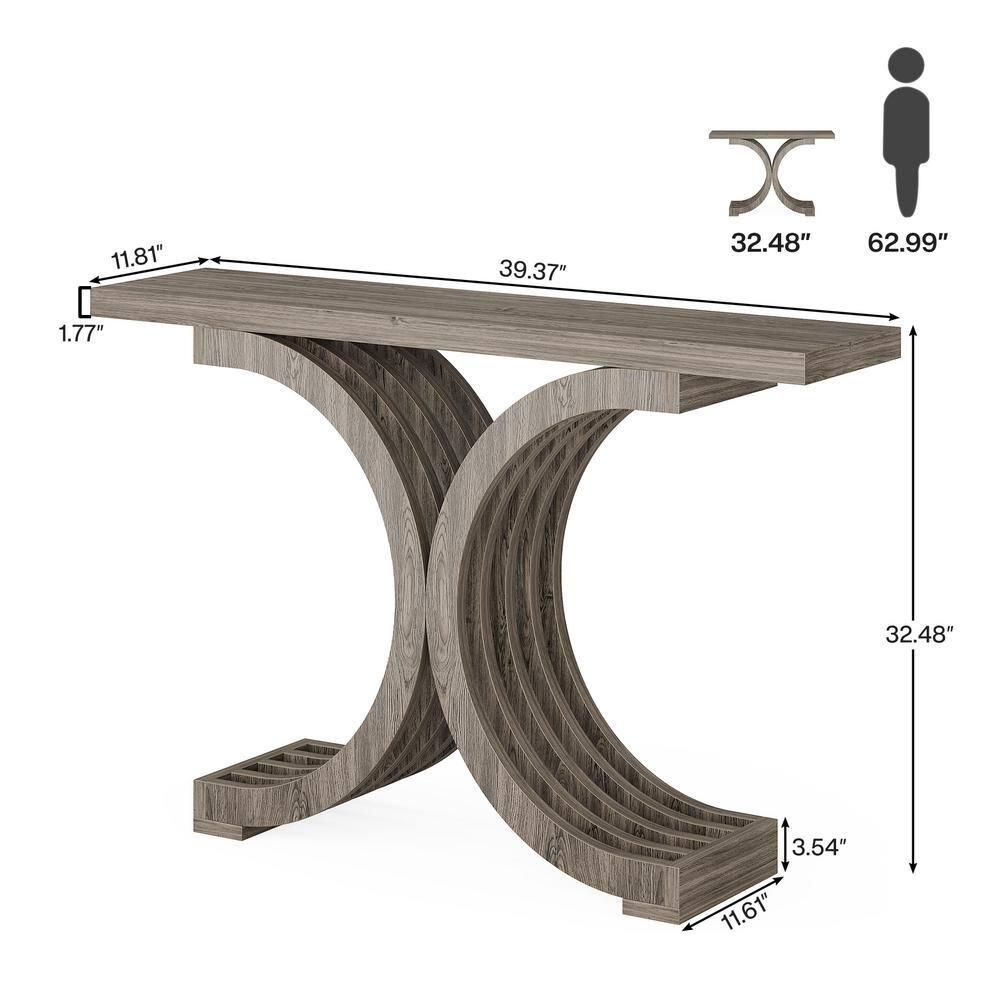 Tribesigns Modern 39-inch Console Tables, Farmhouse Entryway Table with Geometric Base, Wooden Narrow Hallway Table/Sofa Table for Living Room, Grey
