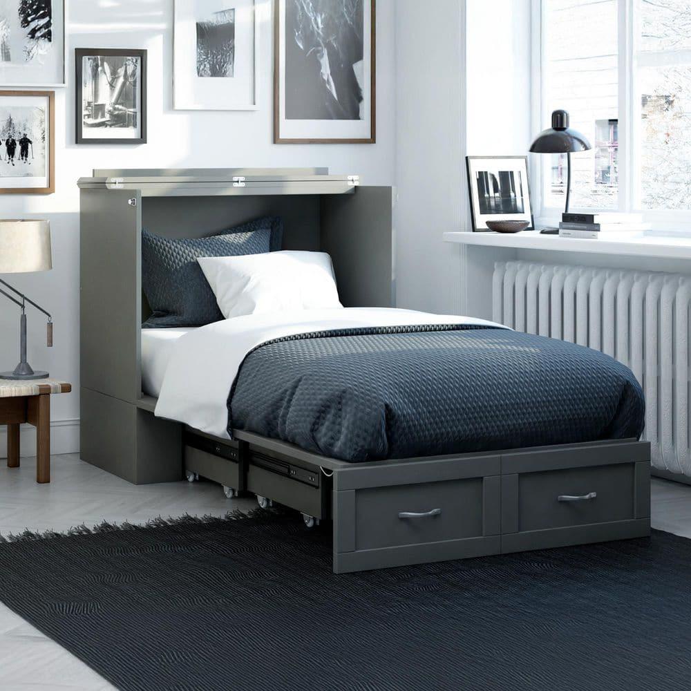 AFI Hamilton Twin XL Solid Wood Murphy Bed Chest with Built-In Charger in Gray
