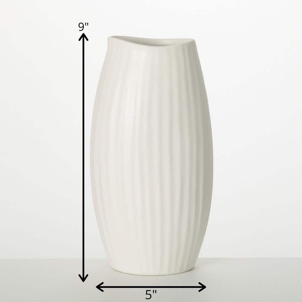 Sullivans 9" Modern White Ribbed Vase