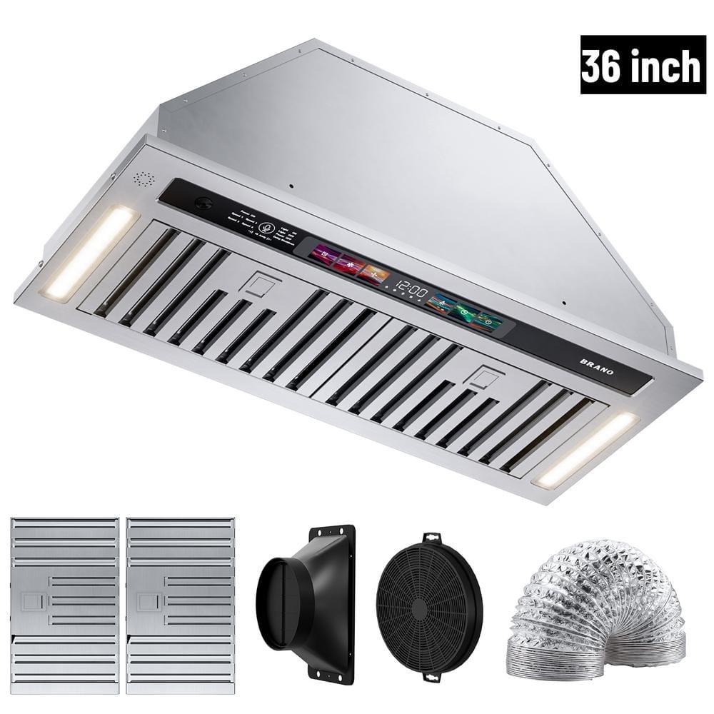 36 in. 900 CFM Convertible Insert Range Hood Stainless Steel with Charcoal Filter Voice/Gesture/Touch Control