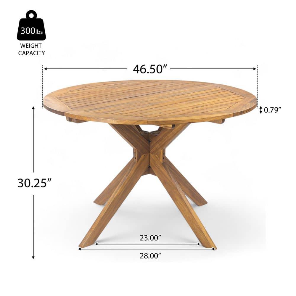 Rustic Teak Brown Acacia Wood Round Outdoor Dining Table