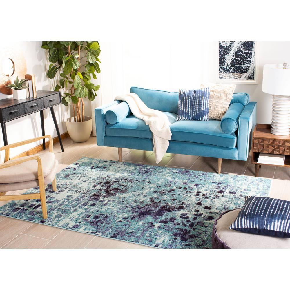 Madison MAD425 Power Loomed Indoor Area Rug - Turquoise/Navy - 4'x6' - Safavieh